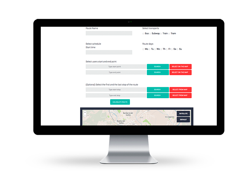 Operator's control panel screen with the create route option